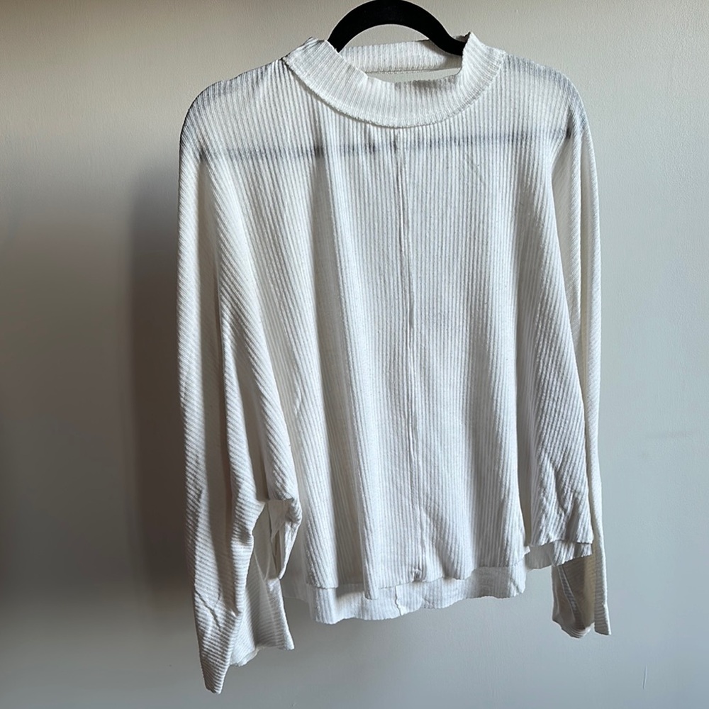 Free People White Ribbed Long Sleeve Top